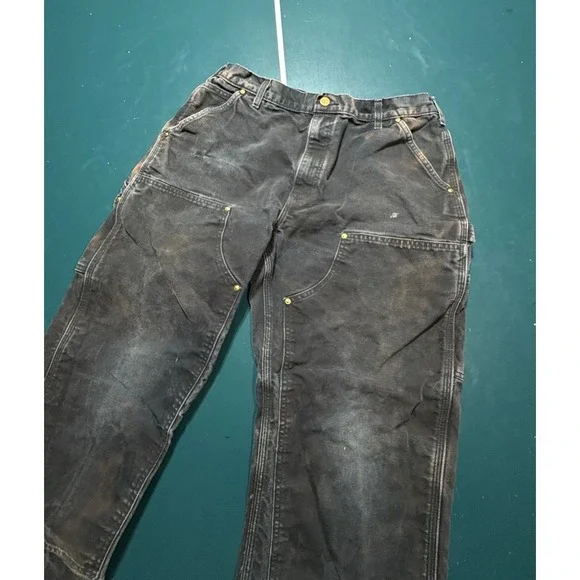 Vintage Carhartt Double Knee Pants Size 32x28 Faded Black BLK B01 Distressed USA - Picture 3 of 16
